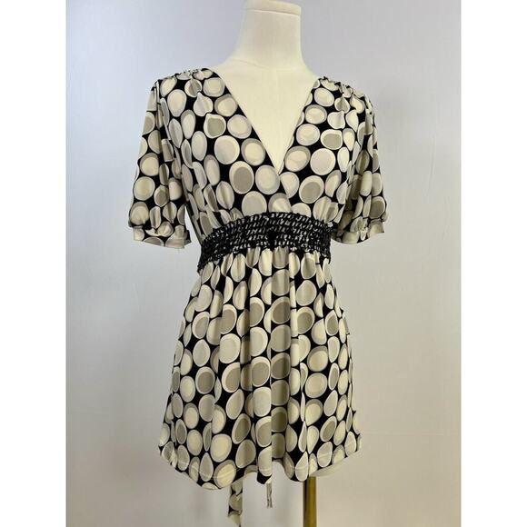 Fang Tops - VTG Babydoll Top Womens Y2K 90s Tie Back Short Sleeve Embellished Size L